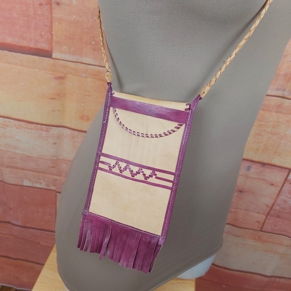 Handmade mini cross body leather purse with frange - Picture 2 of 9